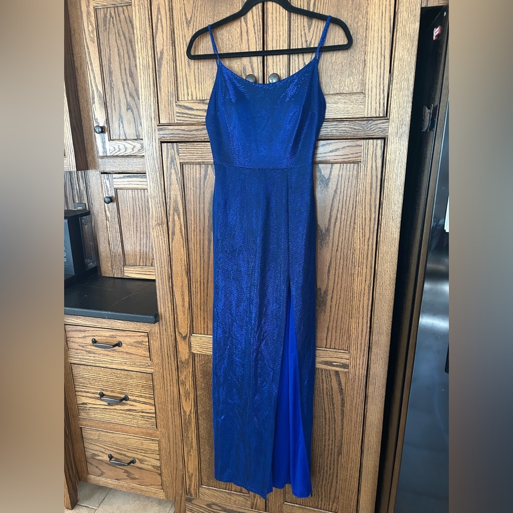 B‎ Darlin Womens Juniors Blue Sparkle Leg Slit Evening Gown Dress SIZE 3/4